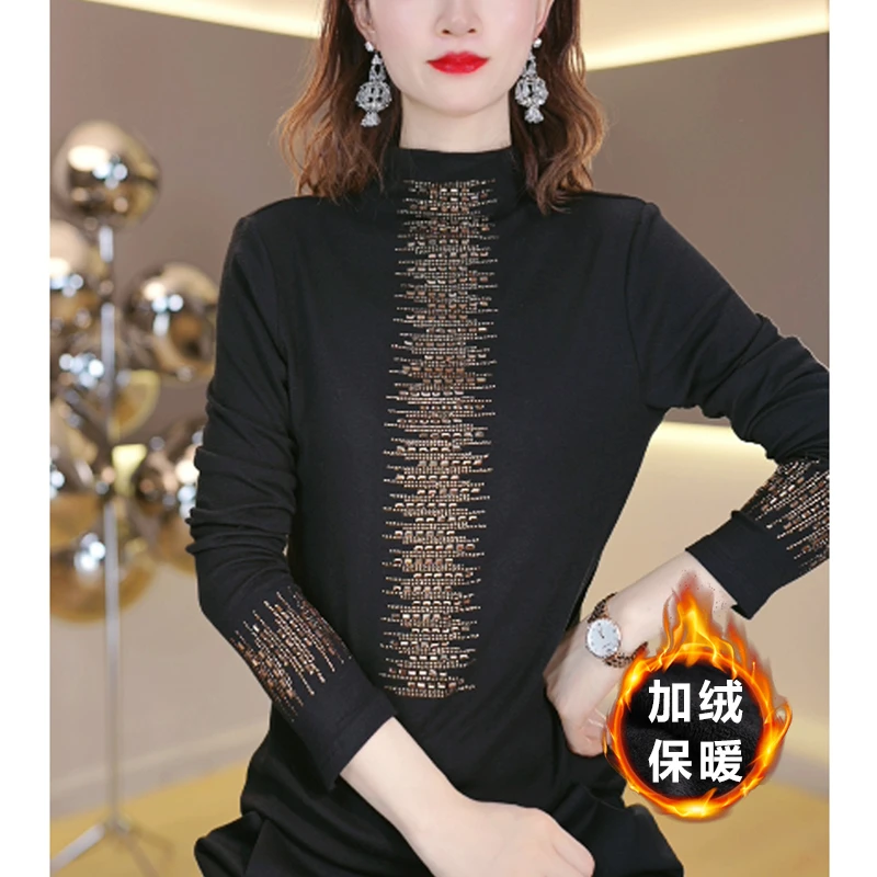 秋冬新款加绒保暖长袖女上衣2024爆款内搭打底衫时尚百搭加厚T恤