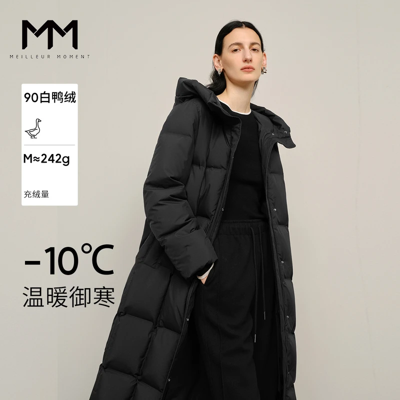 MM麦檬气质长款羽绒服女秋冬季90鸭绒连帽温暖百搭外套5FA380881