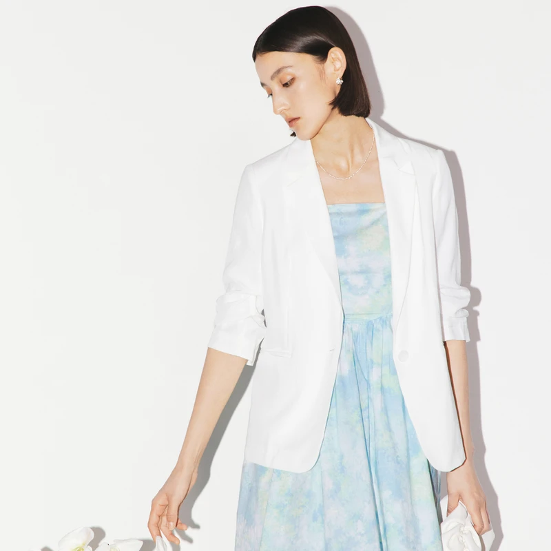 薄荷曼波MM麦檬春夏醋酸白色通勤轻薄款西装外套女5E4112501