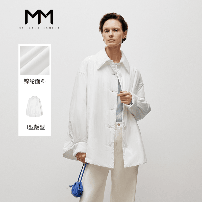 MM麦檬23年秋冬新款气质保暖时尚百搭白色棉衣女5EA180061立领