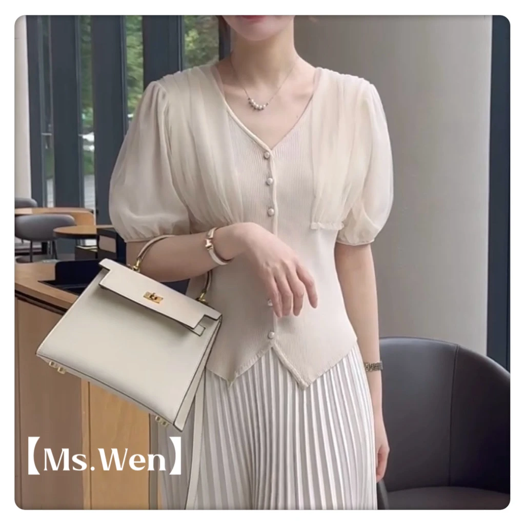 【WENZO】奶茶~夏季百搭时尚气质设计感短袖针织衫 W240219