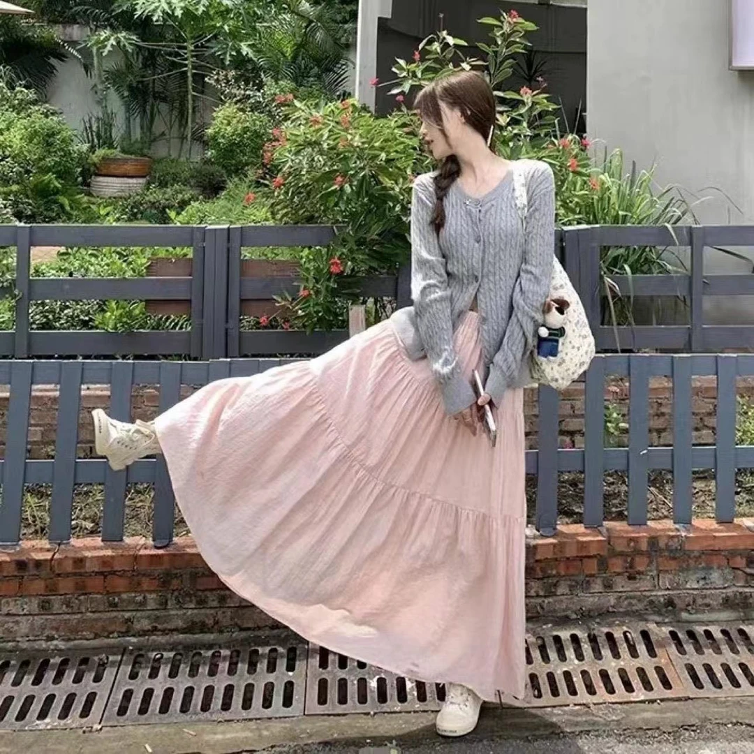 温柔风半身裙女春季2025新款小个子甜美减龄高腰显瘦a字长裙 8801