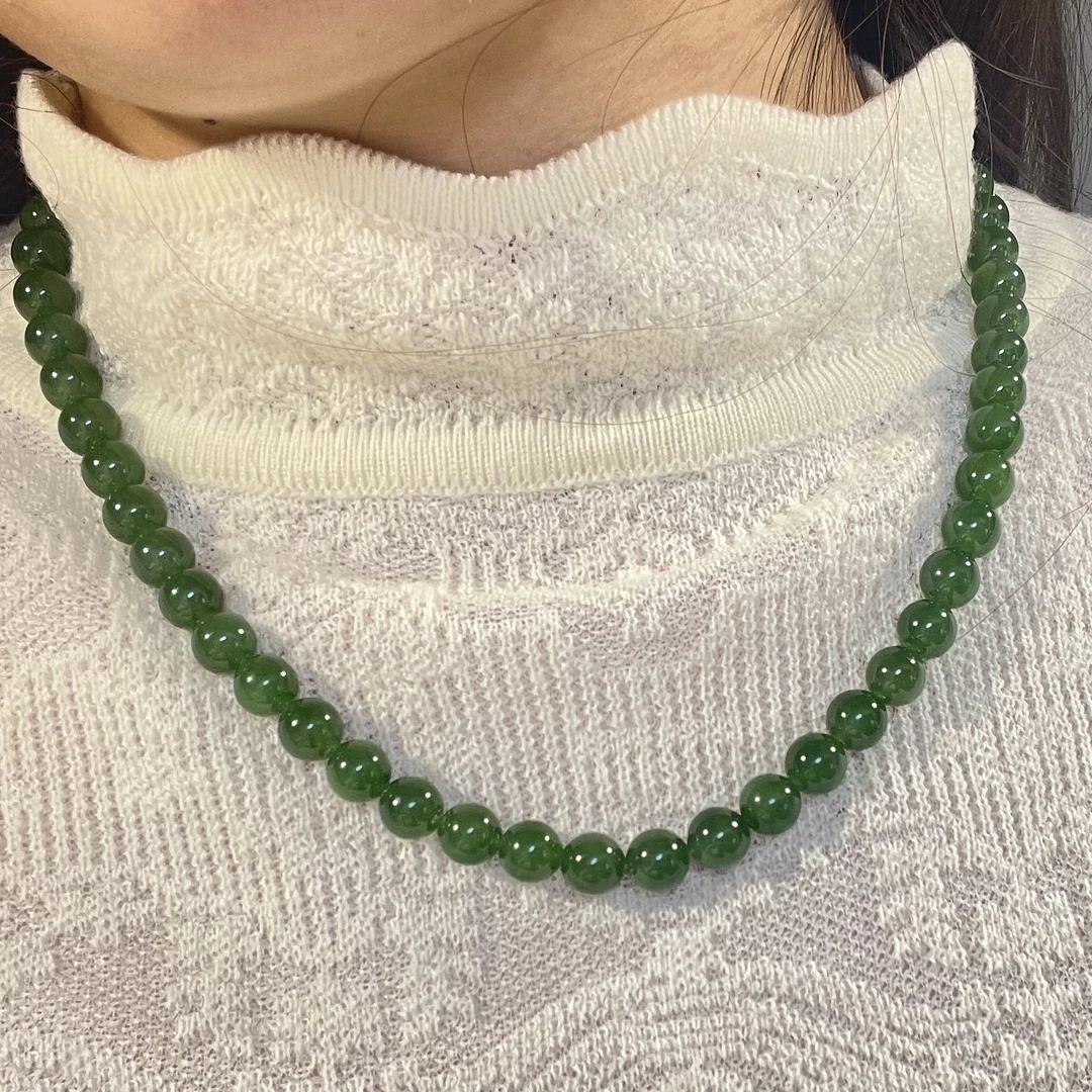 【沫沫甄选】天然和田碧玉俄料卡8m妈妈链无矿点