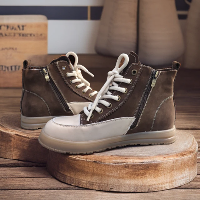 外贸女鞋真皮马丁靴2024秋季高帮厚底运动休闲短靴时尚平底单靴子