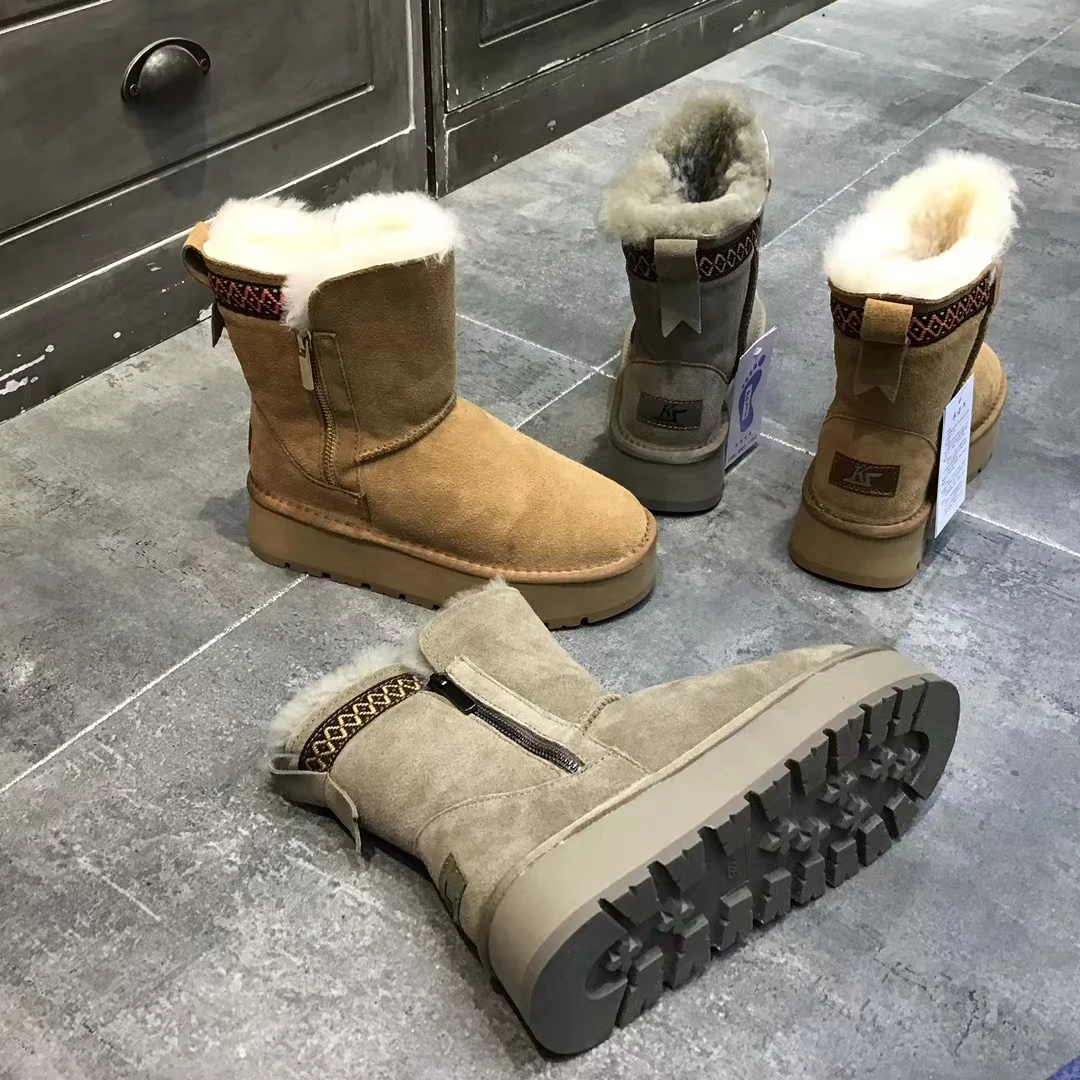 民族风牛皮羊毛毛雪地靴女松糕厚底增高中筒加厚防滑保暖蒙古棉鞋