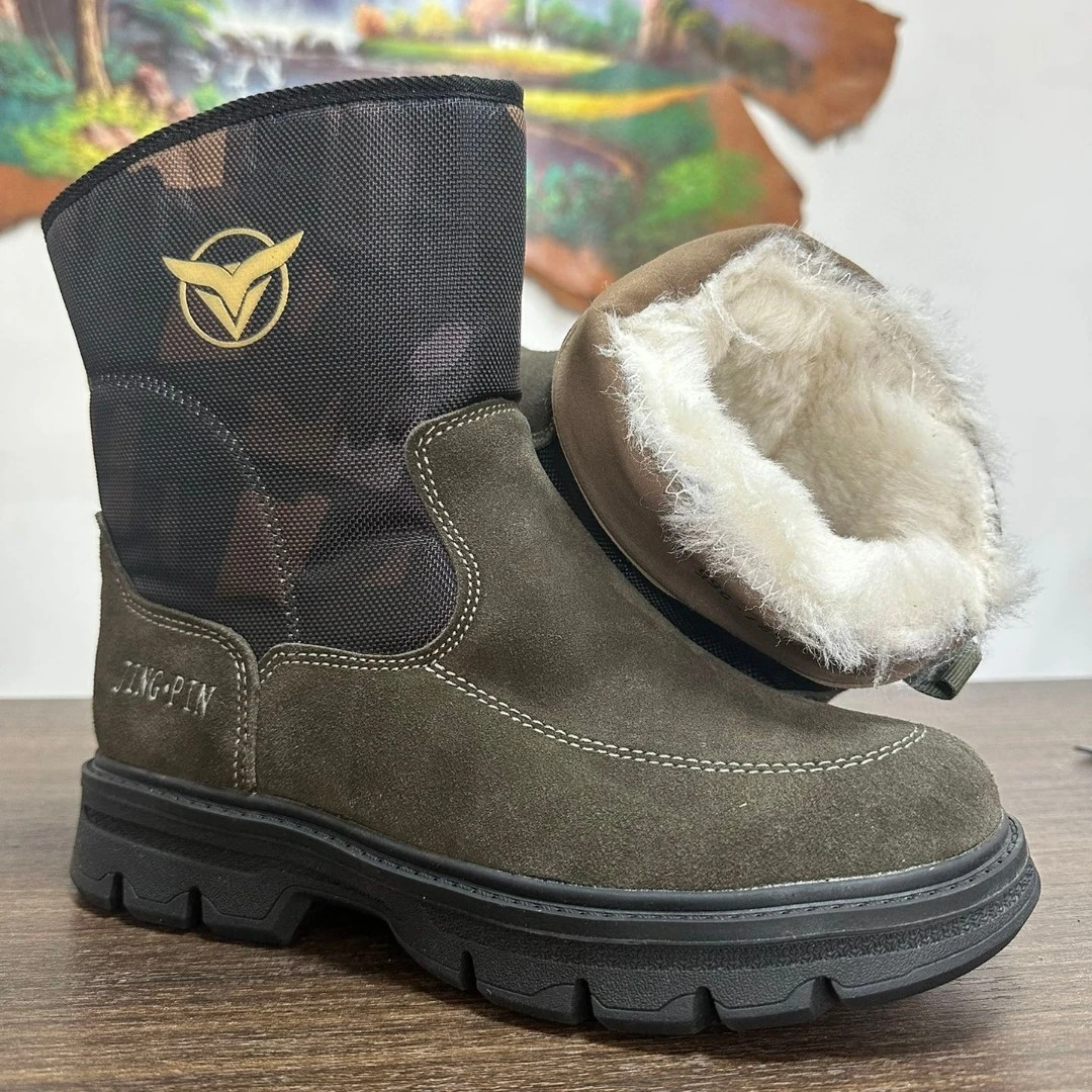 蒙古雪地靴男皮真皮真毛冬季保暖加绒厚真毛棉靴户外耐磨防滑棉鞋