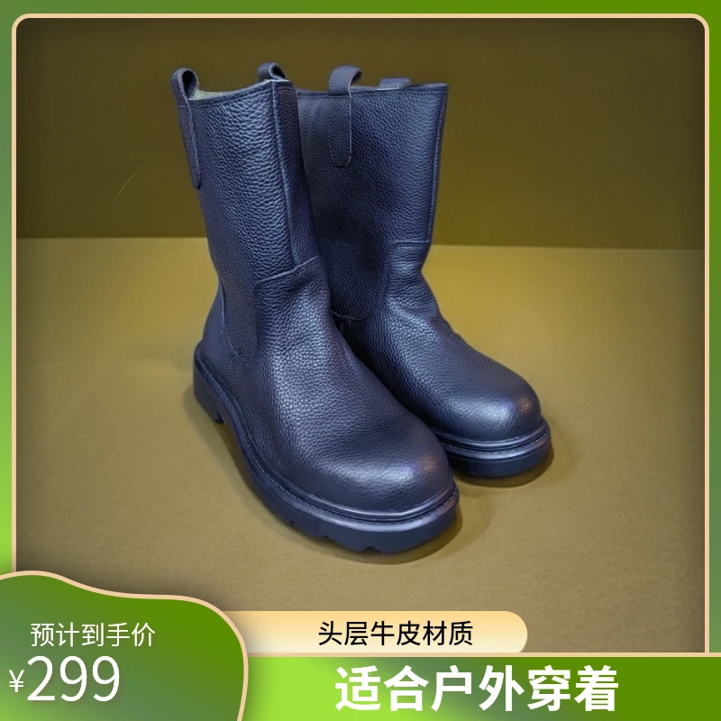 蒙古春秋真皮中筒马靴套筒男皮户外防滑单层轻便单靴中筒蒙古马靴