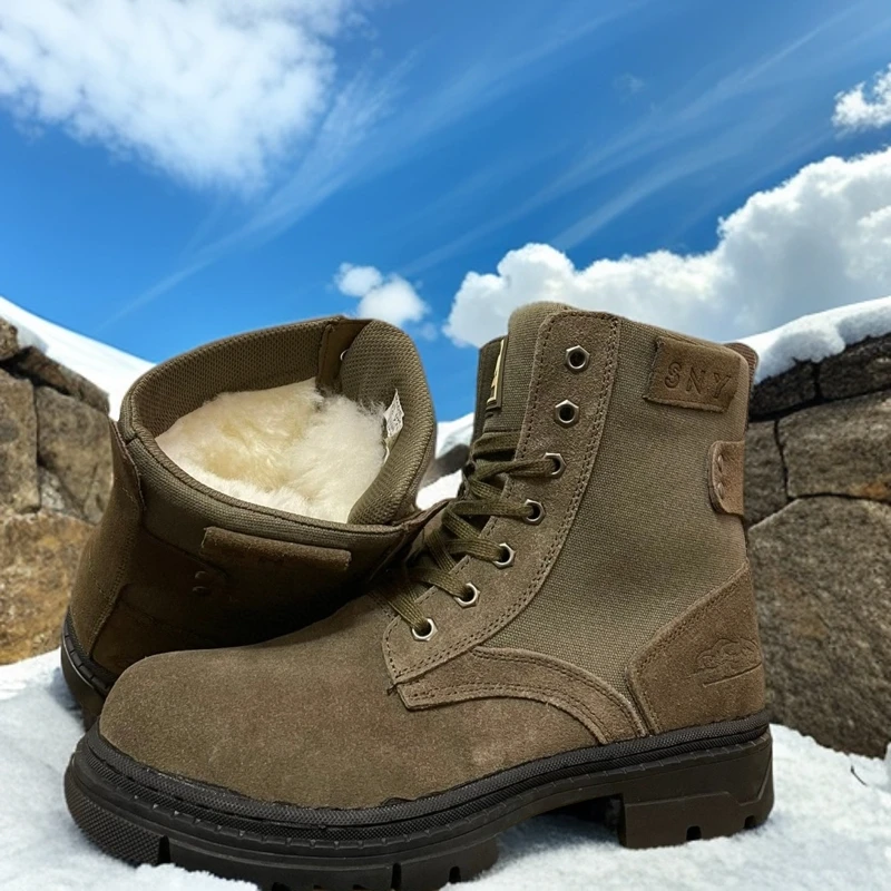 东北真皮真毛靴高帮雪地靴男皮厚加绒加厚防滑大码棉鞋防寒靴子