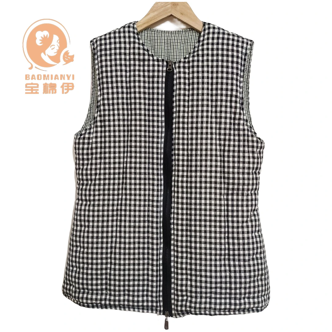 拉链   手工   棉花  经典黑白格子  马甲  秋冬保暖  掩襟无袖