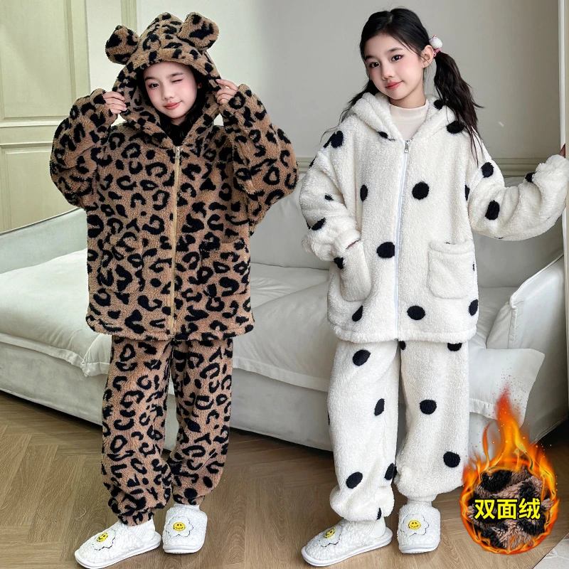 女童秋冬装睡衣睡裤套装2025新款中大童儿童双面绒加厚舒适家居服