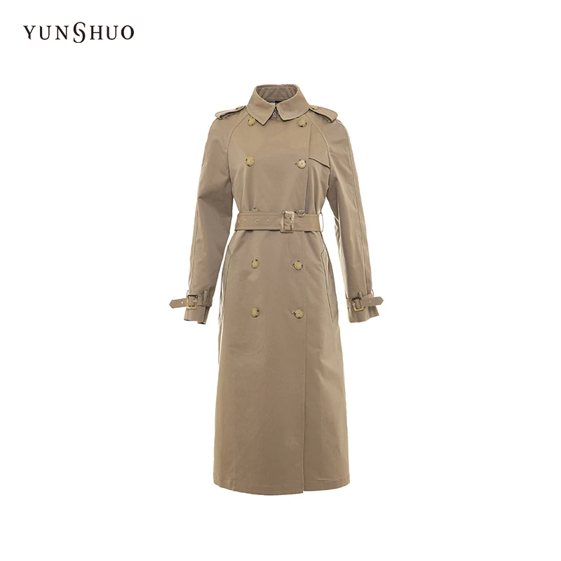 YUNSHUO经典面料时髦复 古修饰显瘦双排扣英伦收腰风衣外套469111