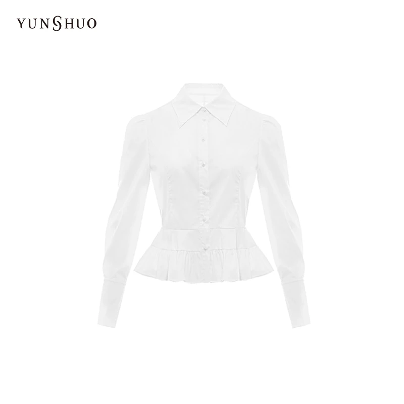 YUNSHUO 分割线下摆荷叶边设计经典百搭衬衣 339621