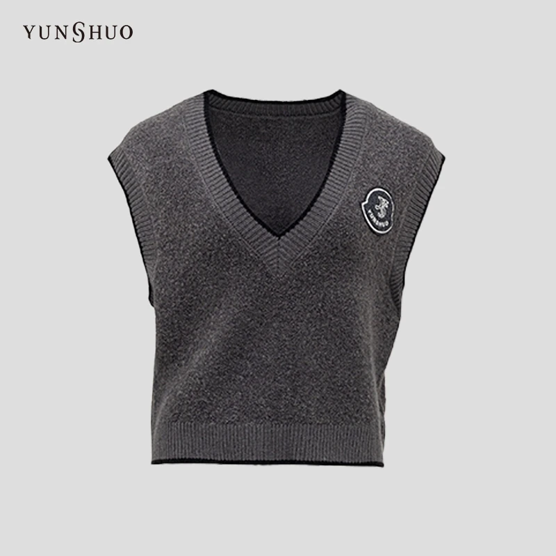 YUNSHUOV领毛背心女冬季新款学院风短款马甲715066