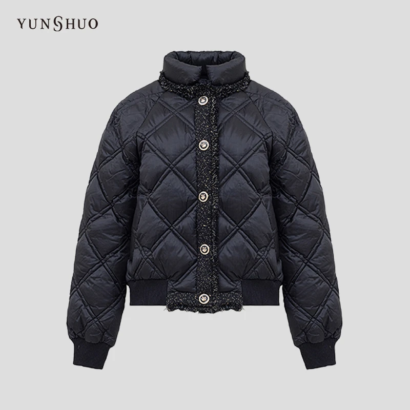 YUNSHUO休闲短款羽绒白色女时尚毛边保暖棉服815065