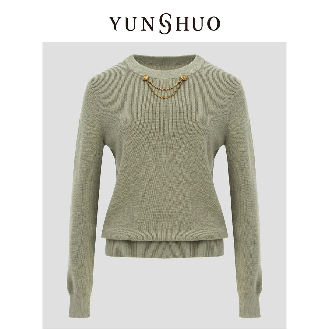 YUNSHUO允硕秋冬新品时尚百搭圆领女气质休闲宽松套头毛衫739355