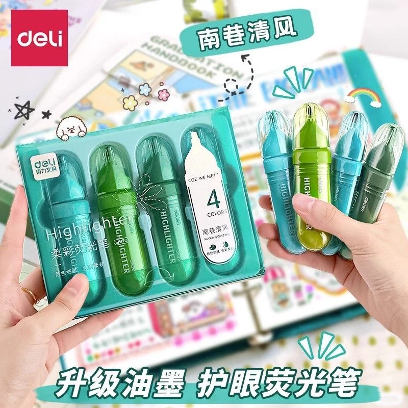 得力新品彩色荧光笔学生用彩色记号笔大容量宽头不晕染儿童标记笔
