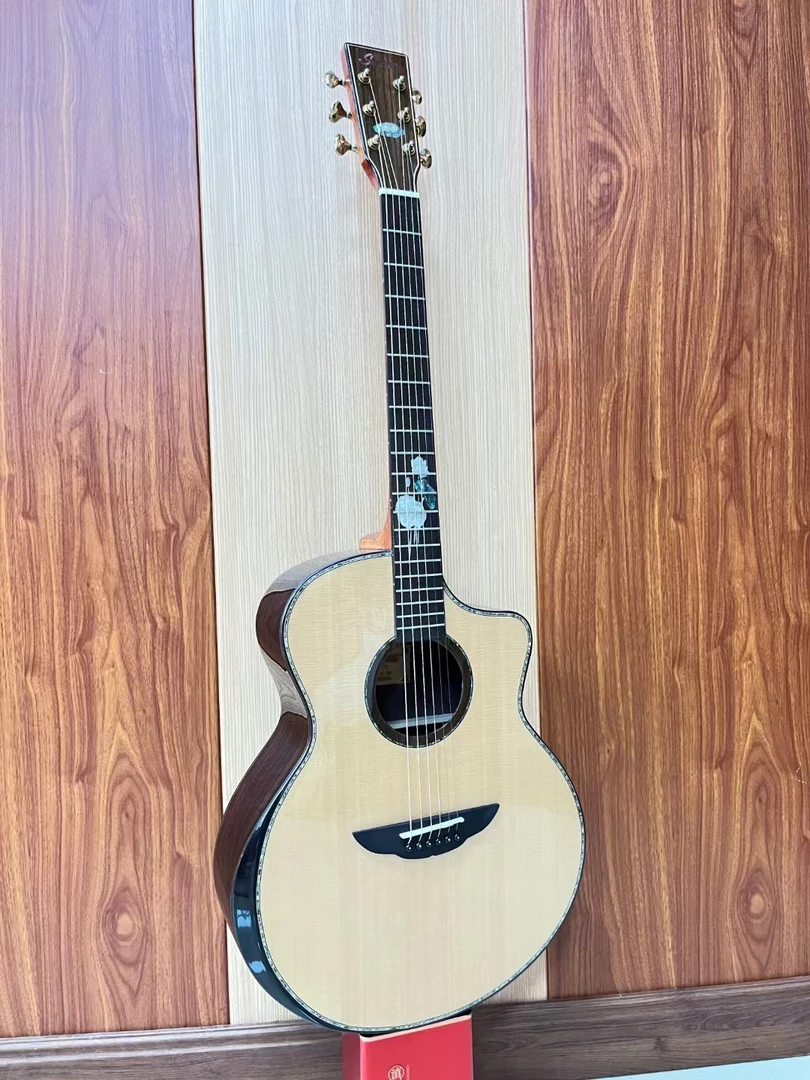 吉他云杉玫瑰木、云杉黑檀木亮光圆头品丝初学进阶专用民谣乐器