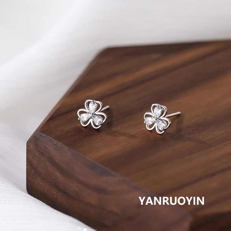 言若银 足银耳饰 999纯银耳钉女三叶花瓣耳饰精致甜美养耳洞ED290