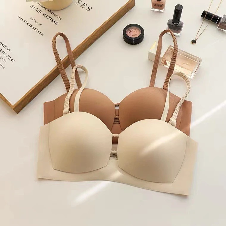 新款无痕女士内衣夏季无钢圈文胸小胸聚拢透气上托一字肩胸罩薄款