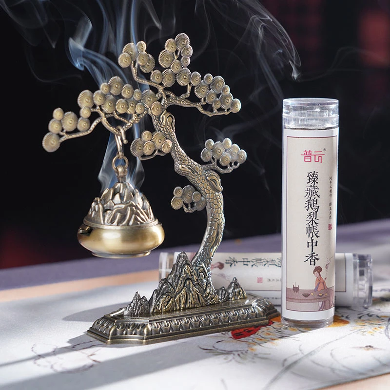 普云迎客松吊炉盘香炉+鹅梨帐中香小无粘香*2桶