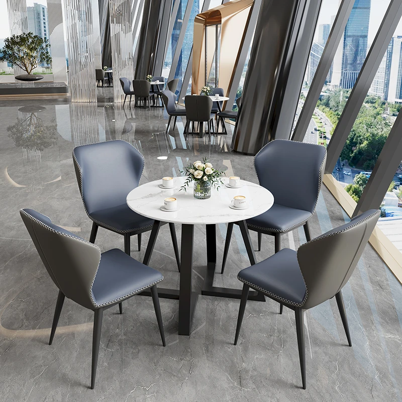 岩板商务洽谈桌椅组合办公室会客简约现代休闲店面休息区接待圆桌