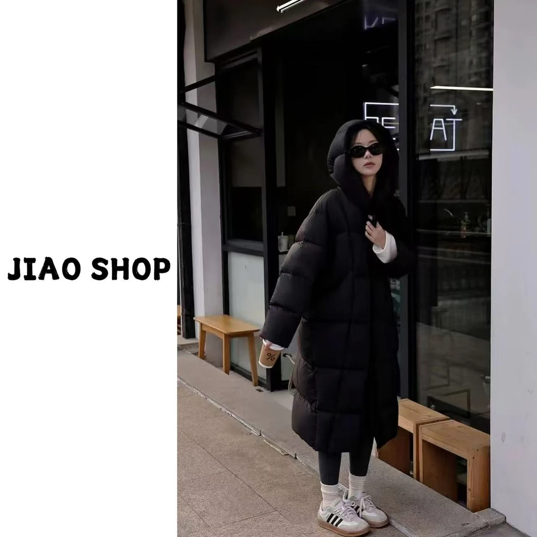 【JIAO SHOP】【保暖羽绒服】韩系长款连帽洋气羽绒服