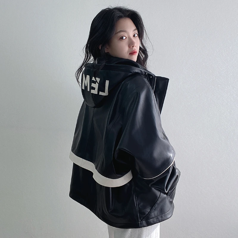 真皮皮衣羽绒服鹅绒宽松版2023年冬季新款女士保暖外套中长款连帽