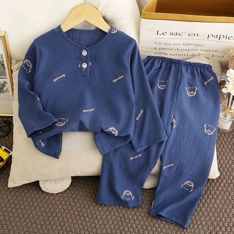 儿童睡衣男女宝宝夏季薄款男孩中大童长袖空调服云朵棉家居服套装