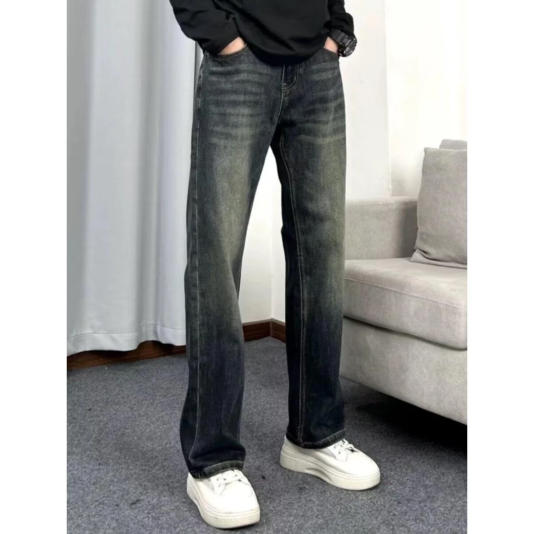 美式直筒牛仔裤男款秋冬高端潮牌修身水洗复古百搭休闲小脚裤子男