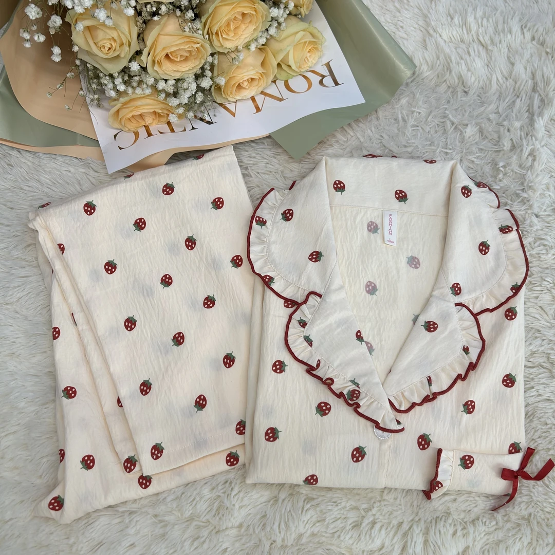 【新年睡衣】2025年春秋季新品红色小草莓甜美少女睡衣家居服套装