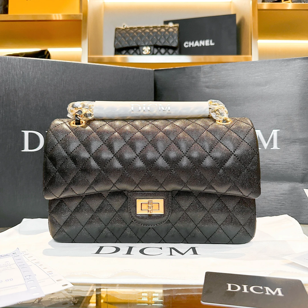 Dicm专柜正品鱼子酱菱格单肩女包小香风时尚百搭斜挎真皮女包28CM