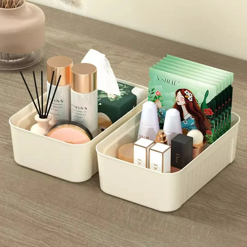 桌面收纳盒长方形化妆品零食杂物玩具收纳筐抽屉整理箱塑料储物篮