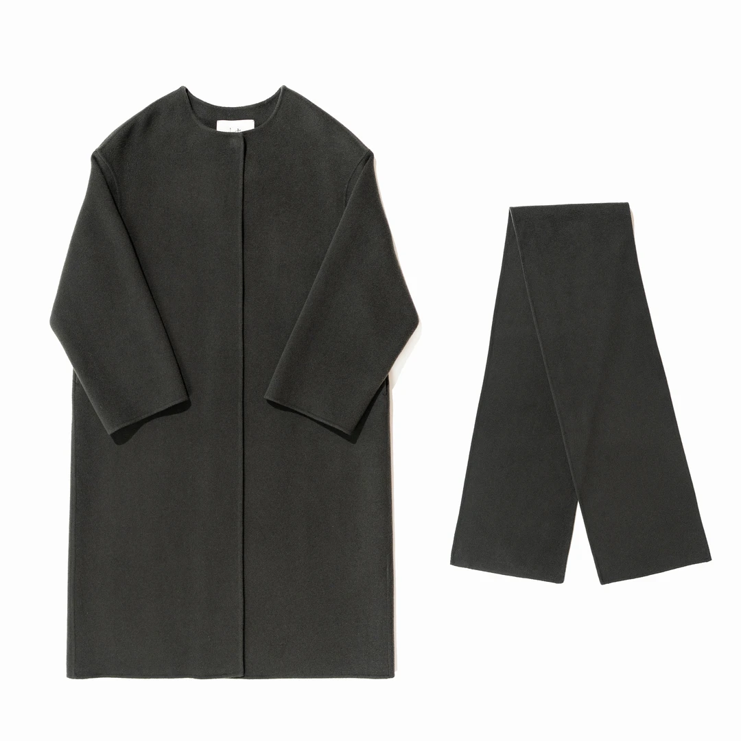 不一样的蓬松柔软带围巾长款简约浣熊绒羊绒羊毛混纺双面绒大衣