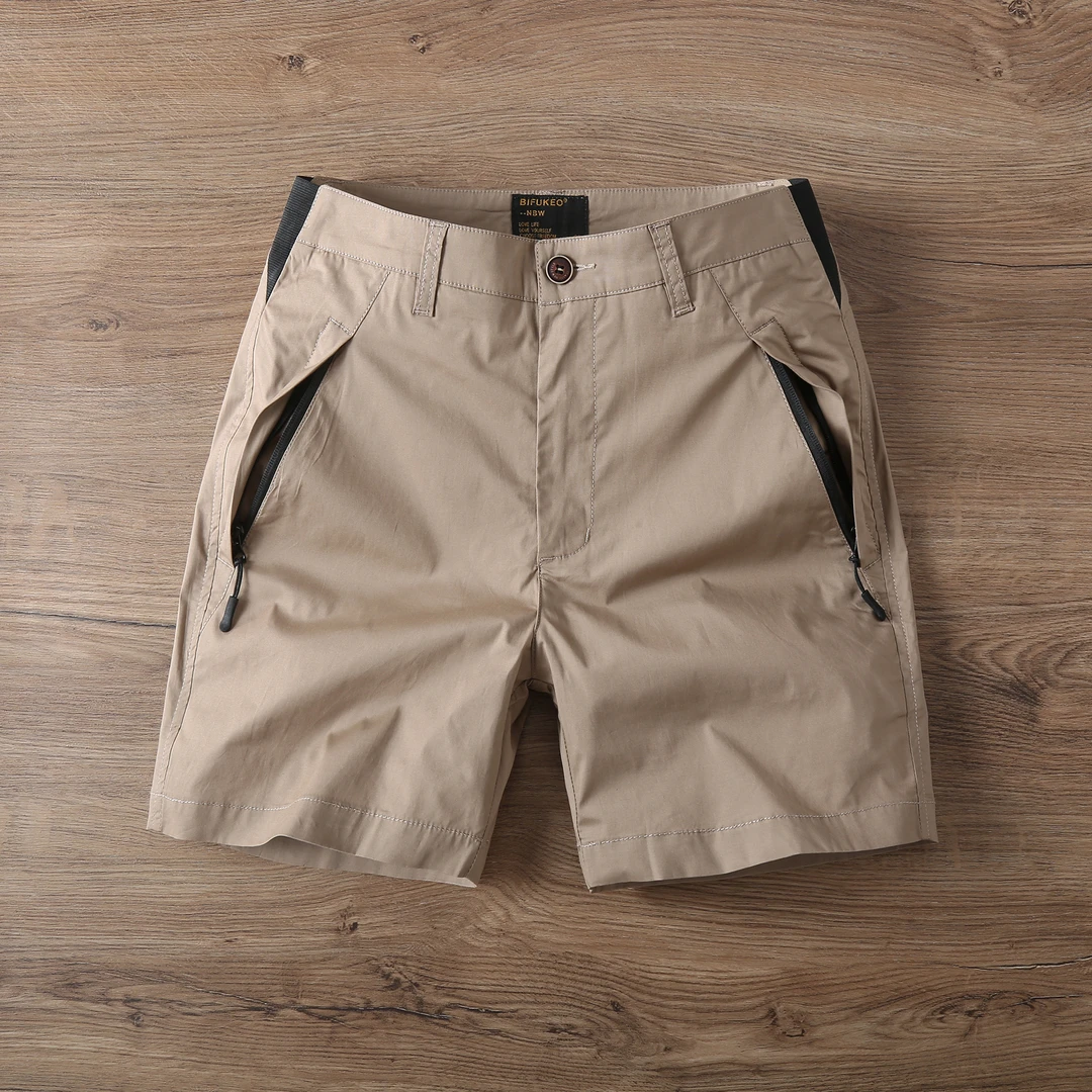 夏季冰感透气薄款速干休闲短裤男弹力运动拉链口袋中裤四分裤潮牌