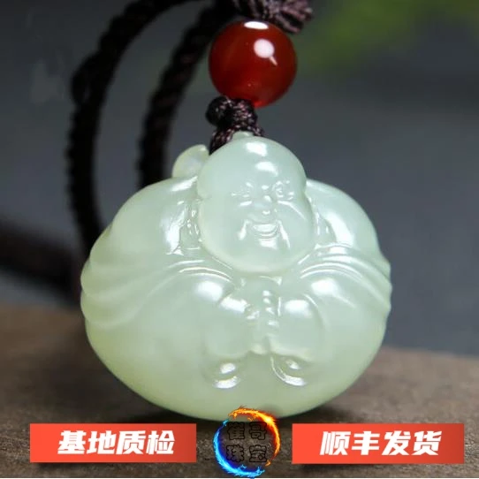 和田玉佛吊坠女款浅青玉玉坠弥勒佛玉吊坠玉石抱抱佛项链挂件佛公