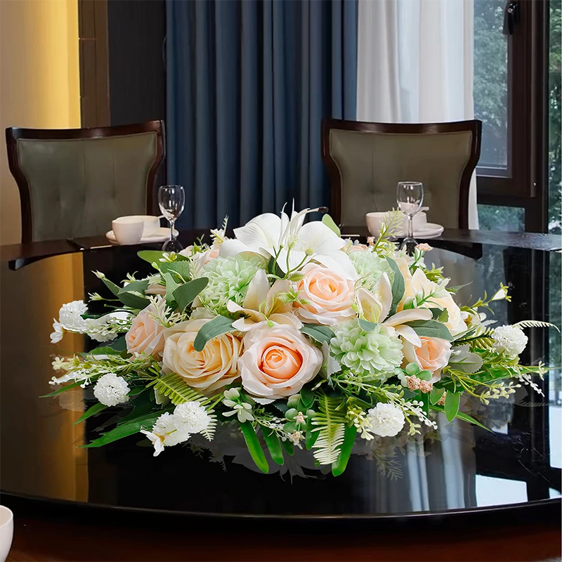 酒店大圆桌中间摆花餐厅圆形桌花宴会装饰花艺会议室桌面摆件花卉