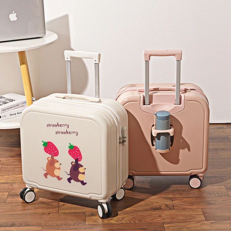 新款可爱卡通行李箱18寸带杯架登机拉杆箱ins印花学生旅行密码箱