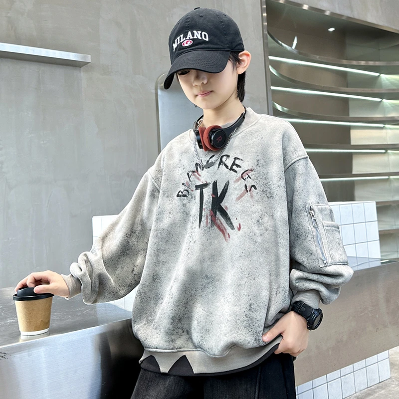 儿童加绒卫衣秋冬季2024新款男童一体绒加厚男孩洋气炸街冬装上衣