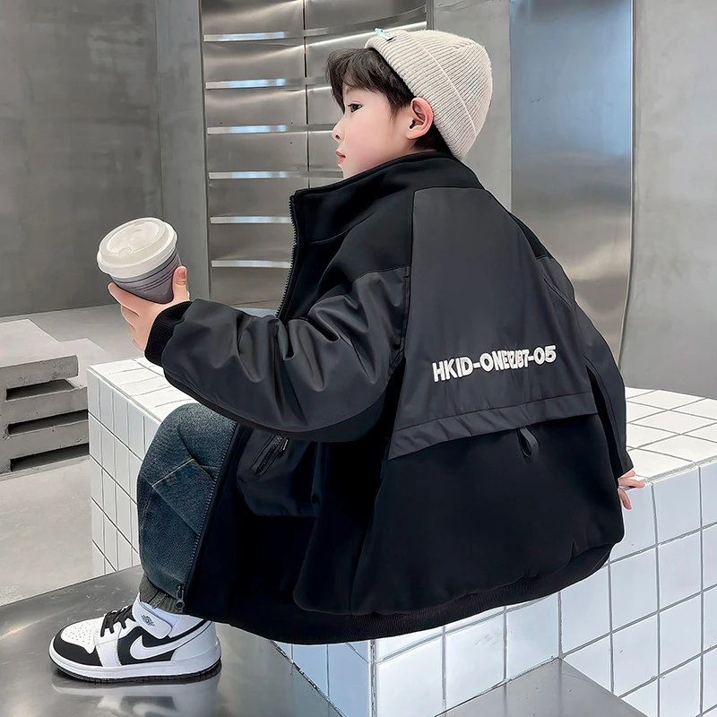 男童加厚外套秋冬季2024新款儿童帅气休闲夹棉加厚二棉冬装棉服潮