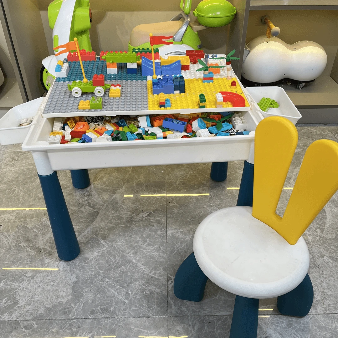 TM  儿童多功能学习积木桌+萌免椅+80颗粒随机(尺寸38*28*33CM)