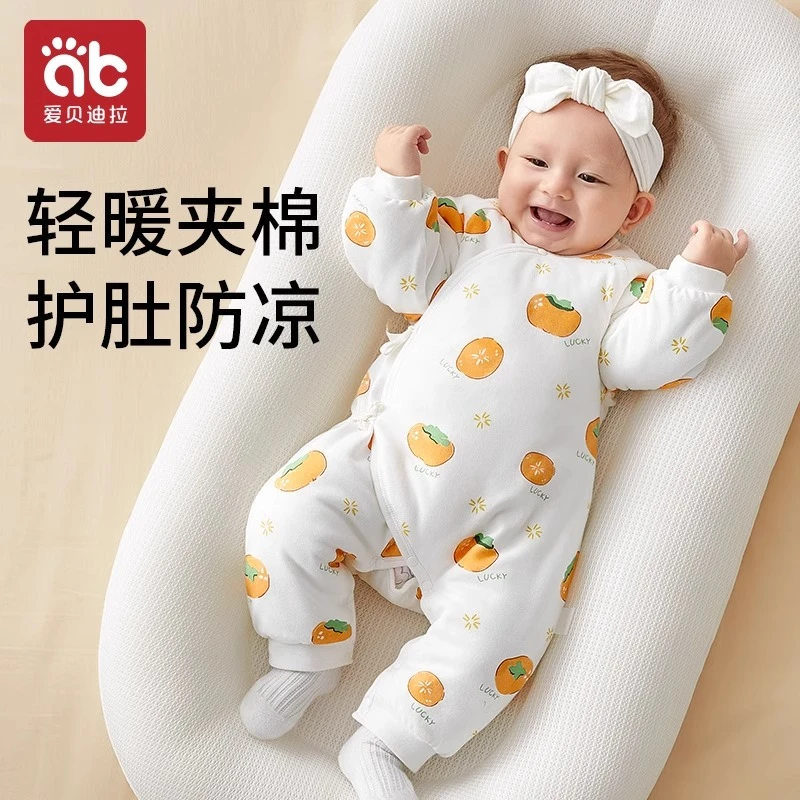 爱贝迪拉新生婴幼儿衣服连体夹棉宝宝春季款小月龄加厚蝴蝶衣