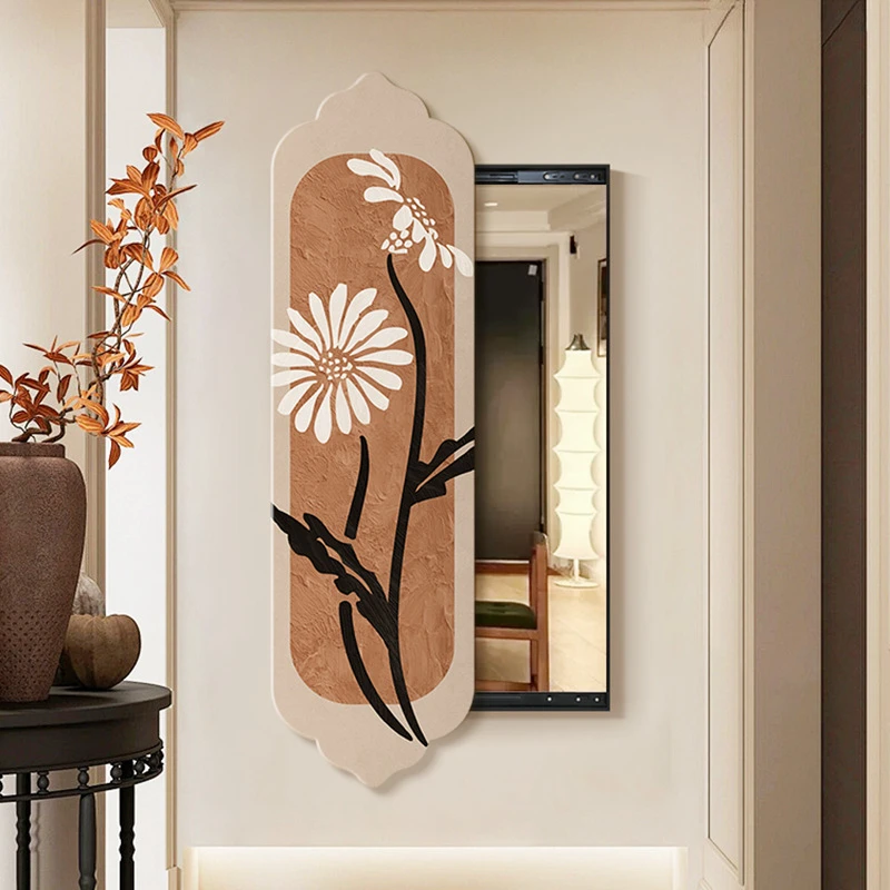 中古风装饰画  镜子推拉全身镜复古可关闭的暗藏式隐形穿衣镜壁画