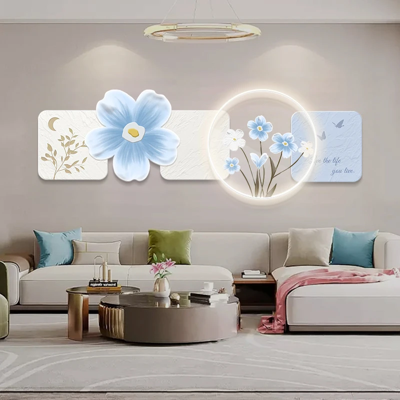 现代简约客厅装饰画奶油风LED 发光灯画高级感花卉沙发背景墙挂画
