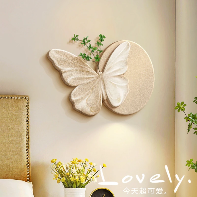 法式餐厅装饰画蝴蝶高档入户门墙面挂件砂岩玄关奶油风客厅壁画