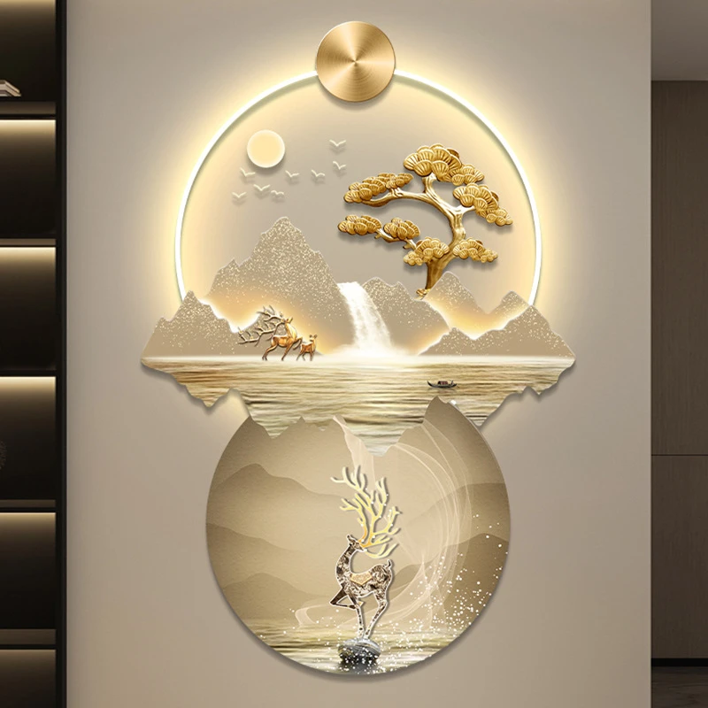 流水生财  led 带灯轻奢入户玄关装饰画挂画壁画走廊过道简约现代