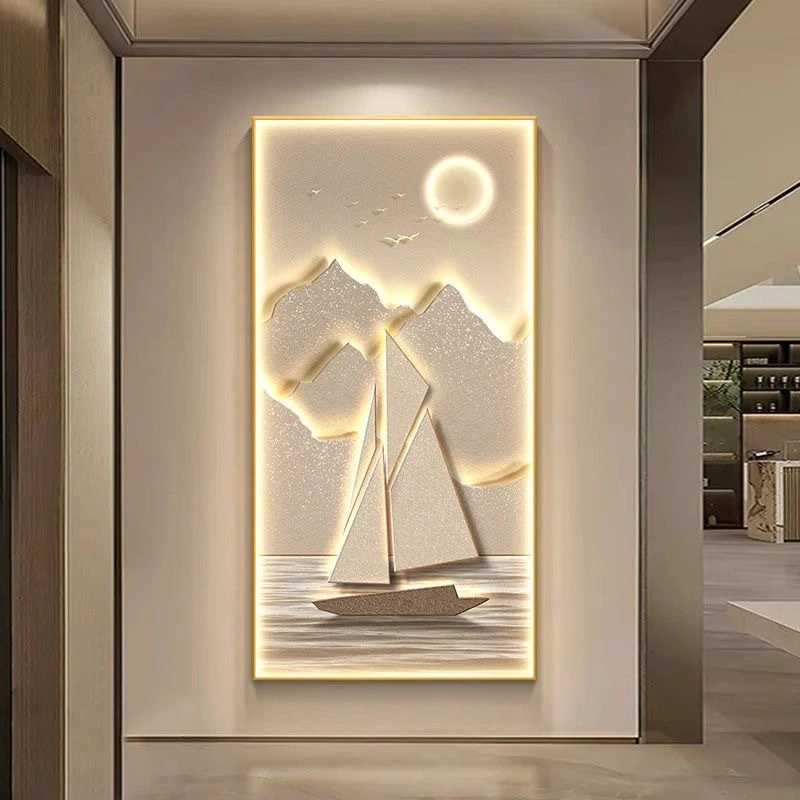 一帆风顺现代轻奢玄关装饰画高档山水走廊过道挂画入户正对门壁画