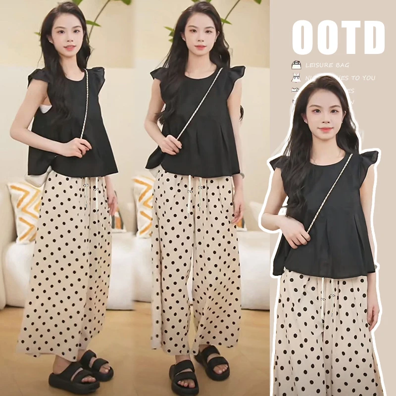 X2879#6.4 【单拍】孕妇高级感法式设计夏季时尚短袖上衣+裤子