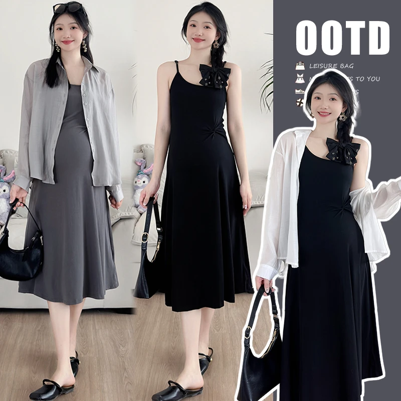 X2975#7.22 2024新款夏季孕妇衬衣+吊带连衣裙舒适显瘦两件套