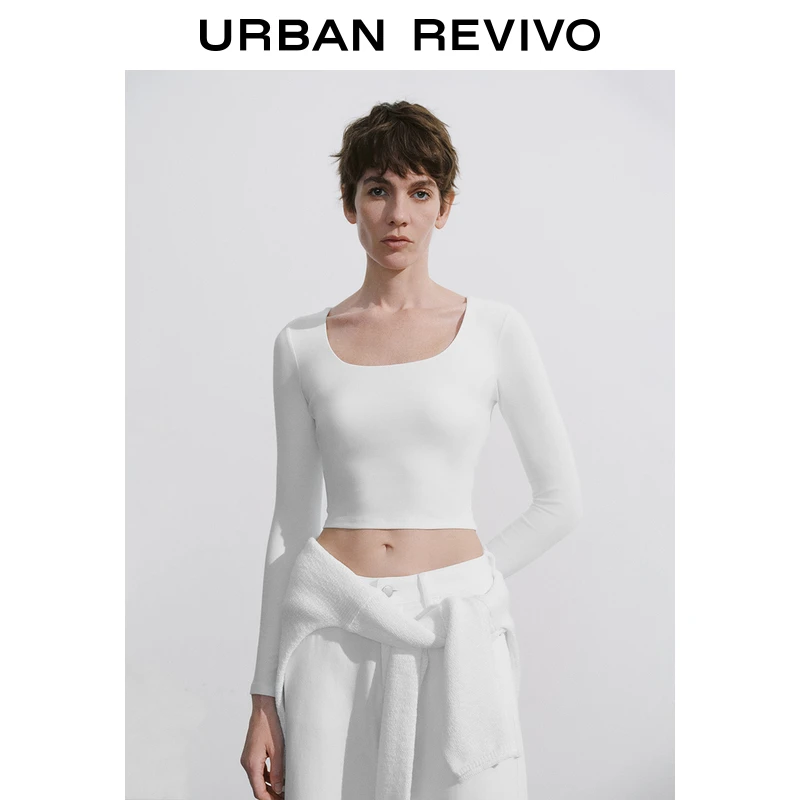 UR2024秋季新款女装时尚休闲修身短款正肩长袖T恤UWB430007