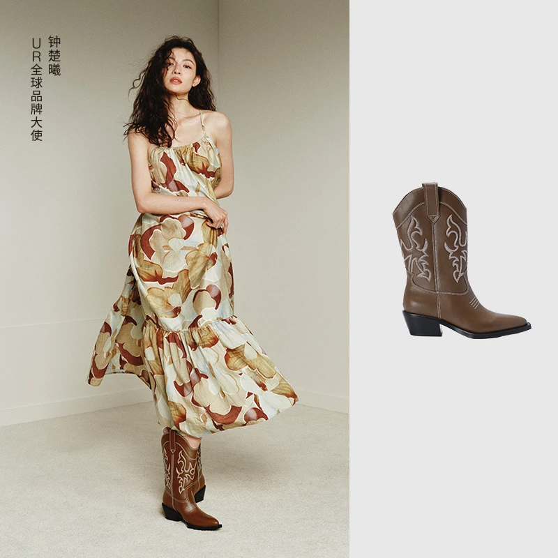 【钟楚曦同款】URBAN REVIVO女休闲复古设计感拼接短靴UAWS30090